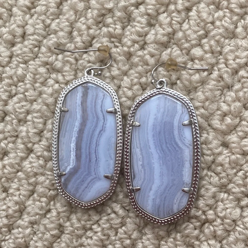 Kendra Scott Elle Drop Silver Gray Stone Earrings Like New